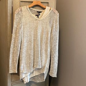 Eileen Fisher PP XS Bone Linen Blend open Weave Sweater + Silk Layering Tank
